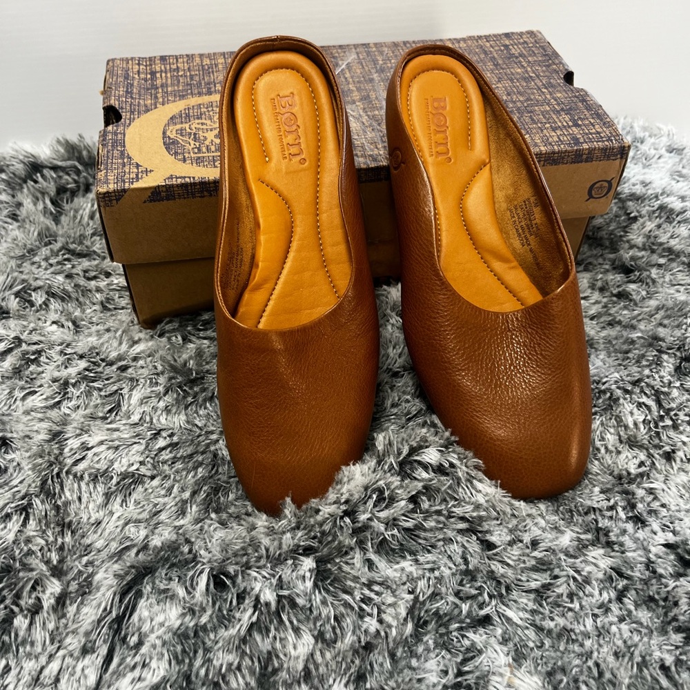 Born Brown Leather Slip-On Mules